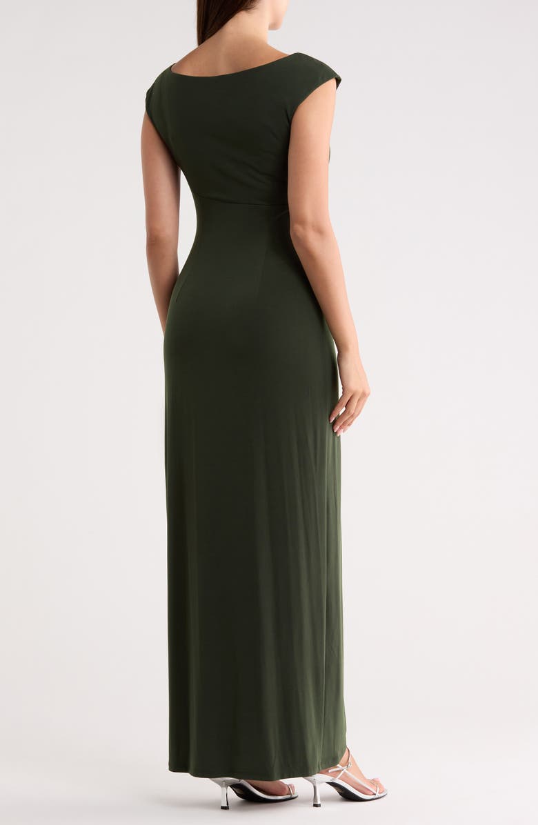 Connected Apparel Crystal Notch Side Ruched Gown, Alternate, color, Dark Olive