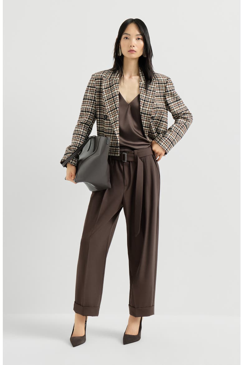 Tropical luxury wool baggy sartorial trousers, Alternate, color, Coffee