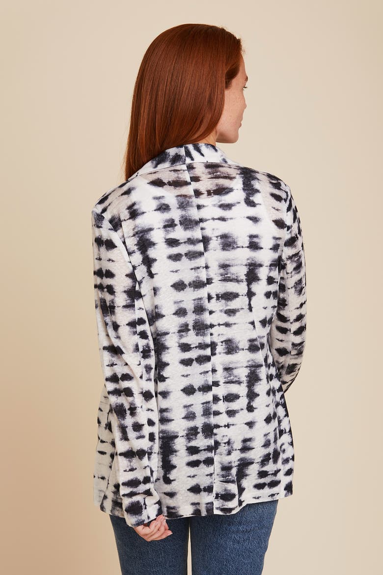 Linen Tie Dye Open Blazer, Alternate, color, NOIR
