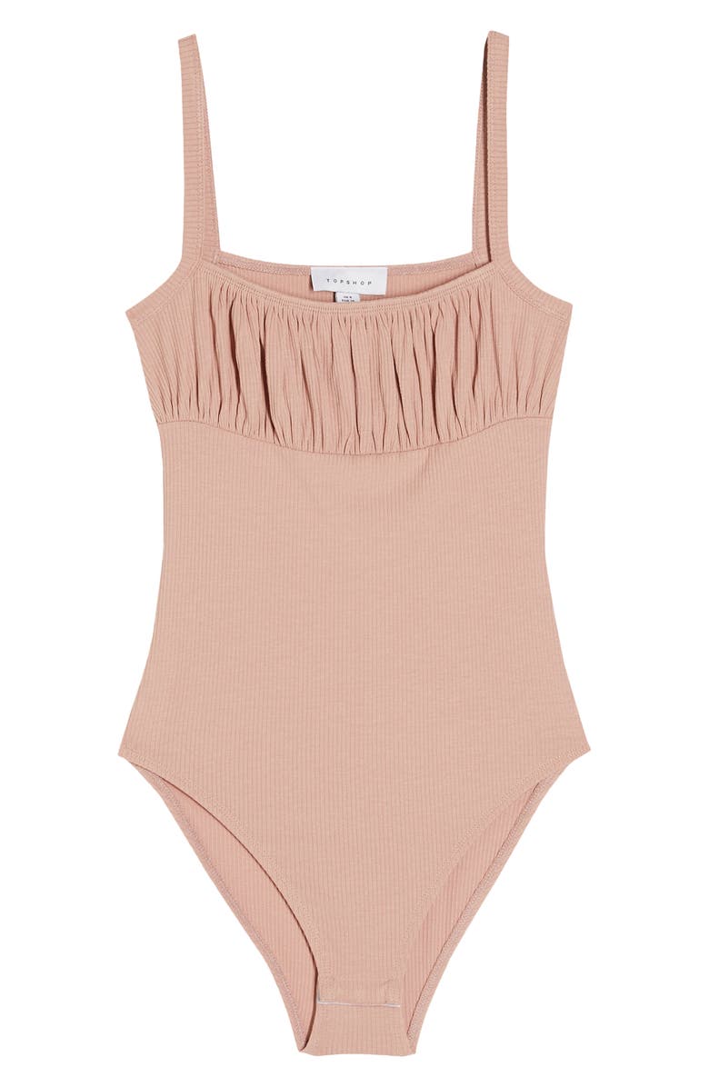 Topshop Ruched Square Neck Sleeveless Bodysuit, Alternate, color, 