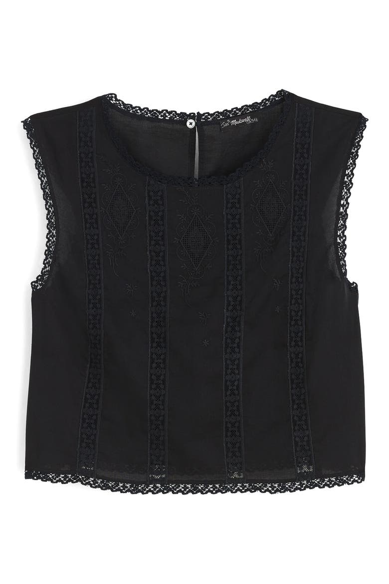 Embroidered Lace Insert Top, Alternate, color, JET BLACK