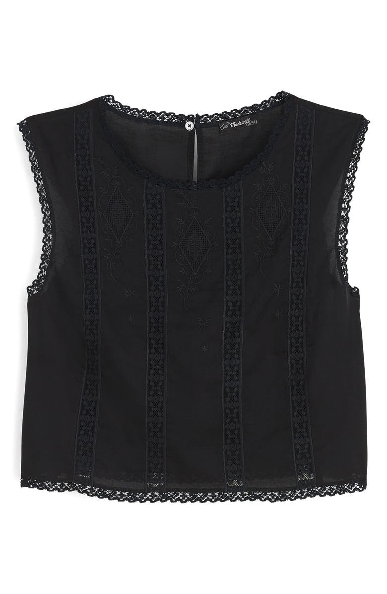 Madewell Embroidered Lace Insert Top, Alternate, color, Jet Black