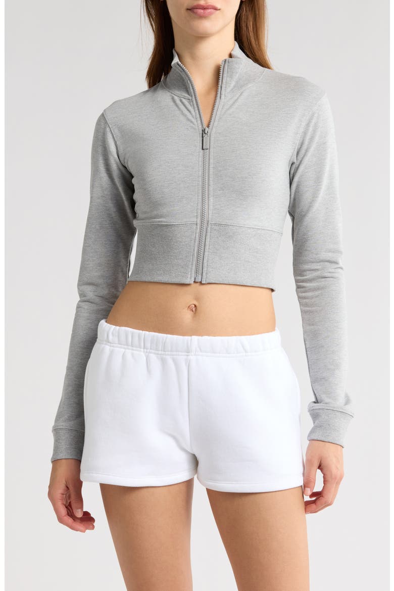 Crop Stretch Cotton Blend Track Jacket, Main, color, HEATHER GREY