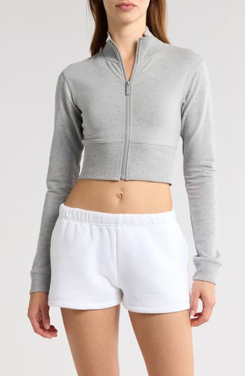 Florence By Mills Crop Stretch Cotton Blend Track Jacket In Gray