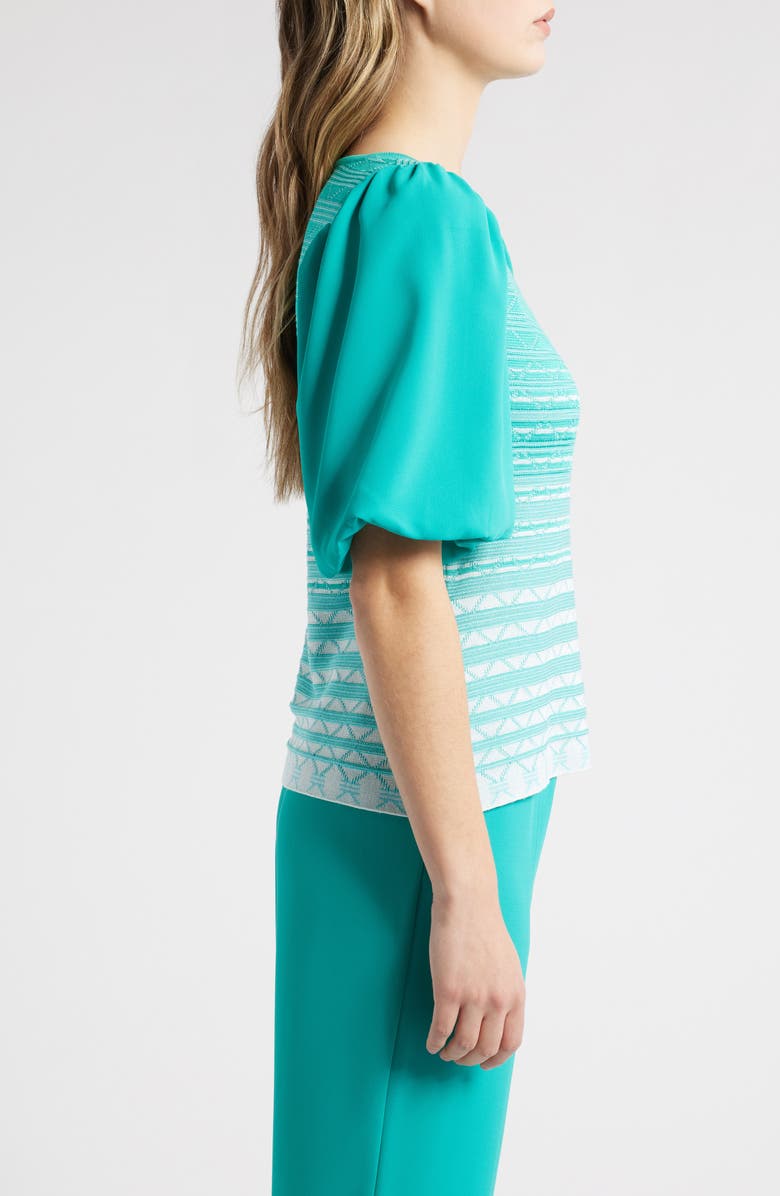 Ming Wang Stripe Mixed Media Jacquard Tunic, Alternate, color, Emerald Awe/ Calypso Blue