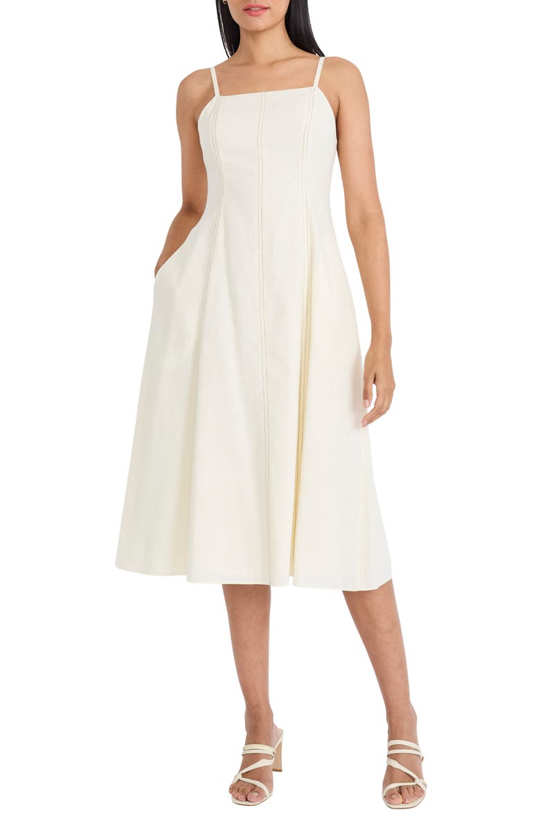 Maggy London Seam Detail Fit & Flare Midi Dress, Main, color, Winter White