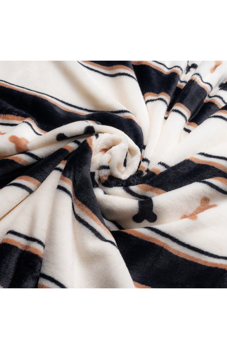 French Connection Pet Plush Throw & Faux Shearling Bone Pillow 2-Piece Set, Alternate, color, Black/White/Tan