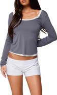 EDIKTED Contrast Trim Long Sleeve Crop T-Shirt