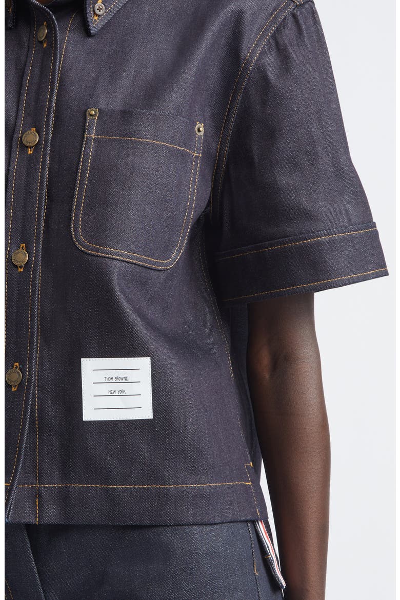 Short Sleeve Denim Button-Down Shirt, Alternate, color, NAVY