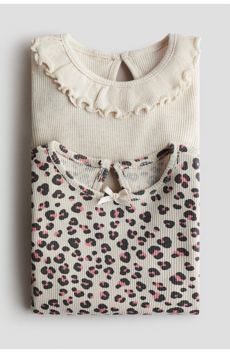 H&M 2-pack Cotton Tops, Alternate, color, Light Beige/Leopard Print