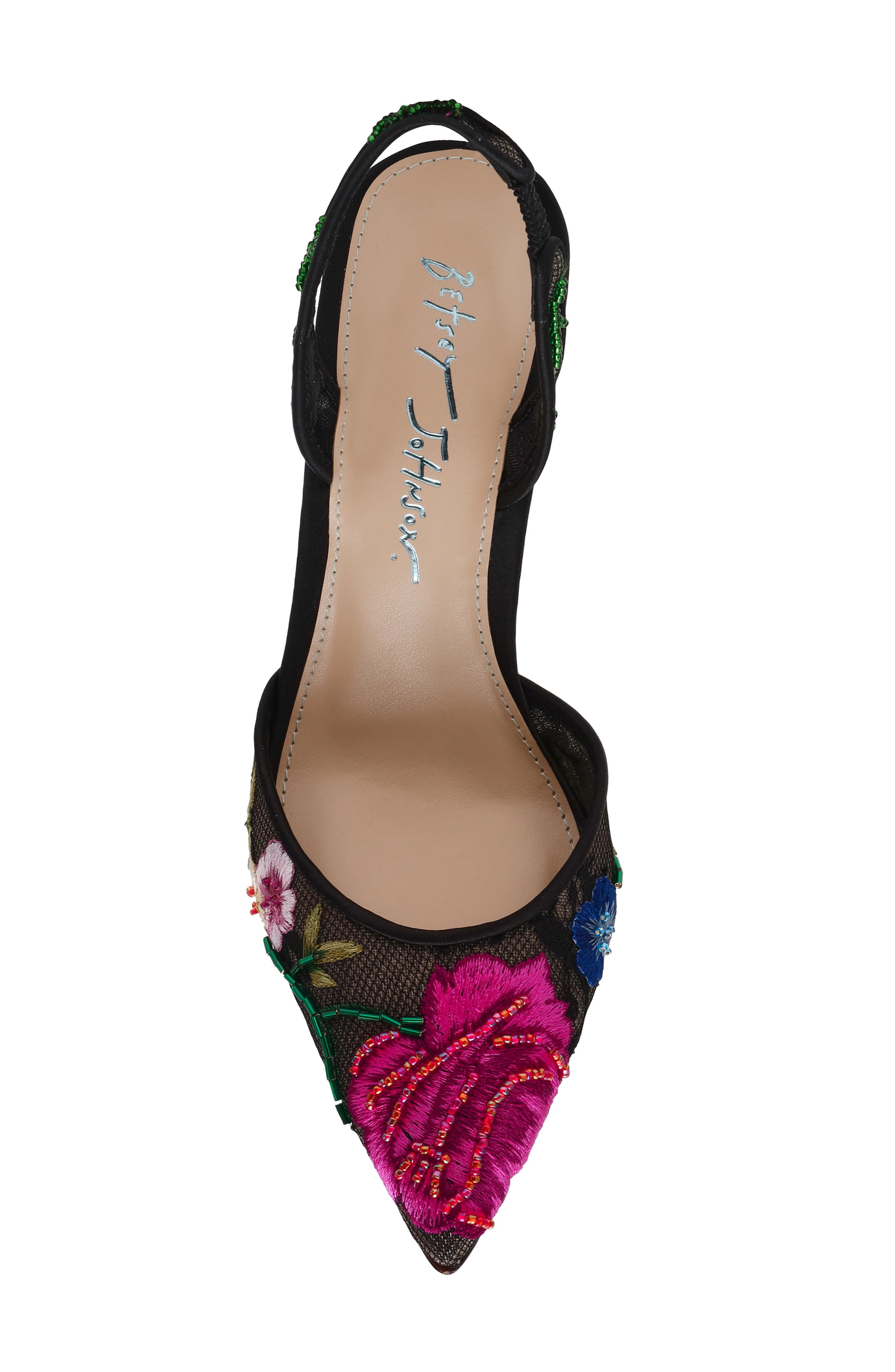 Betsey Johnson April Pointed Toe Slingback Pump, Alternate, color, Black Multi Floral