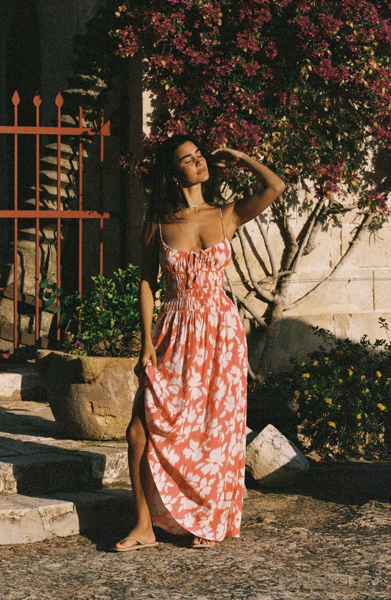 LSPACE Tala Shirred Waist Cover-Up Maxi Sundress, Alternate, color, Vine Vingette