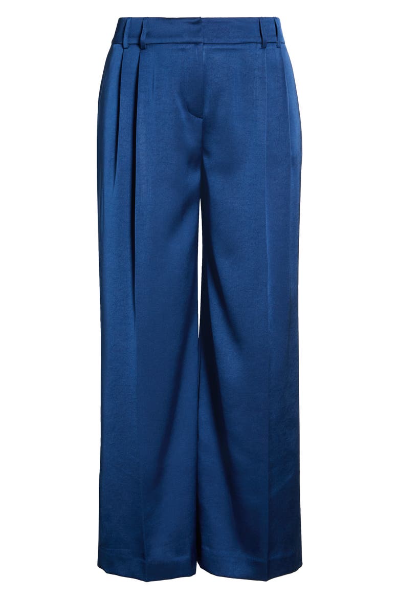 Pleated Satin Wide Leg Pants, Alternate, color, DEEP RIVER