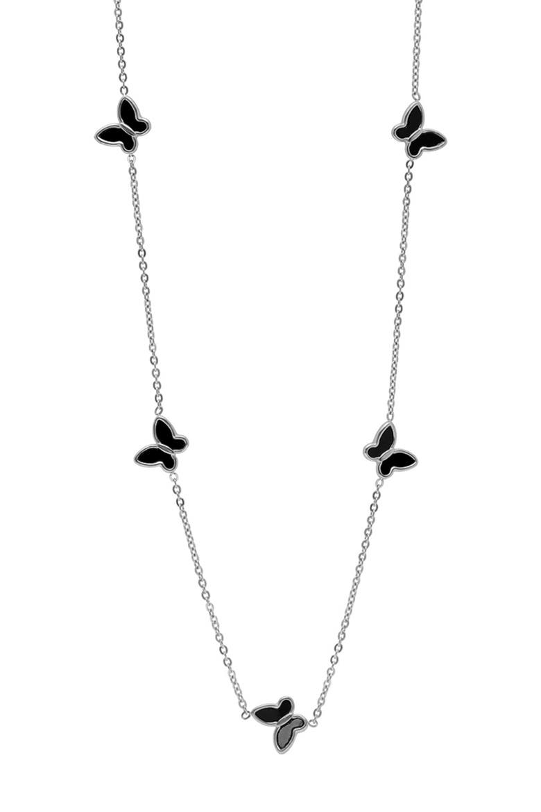 Onyx Butterfly Station Necklace, Main, color, METALLIC