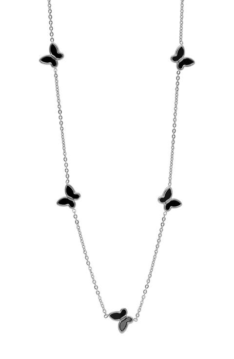 HMY JEWELRY Onyx Butterfly Station Necklace