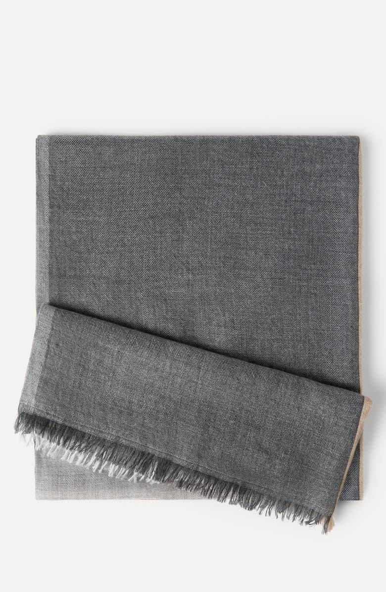 Brunello Cucinelli Cashmere and silk color block scarf, Alternate, color, Lead