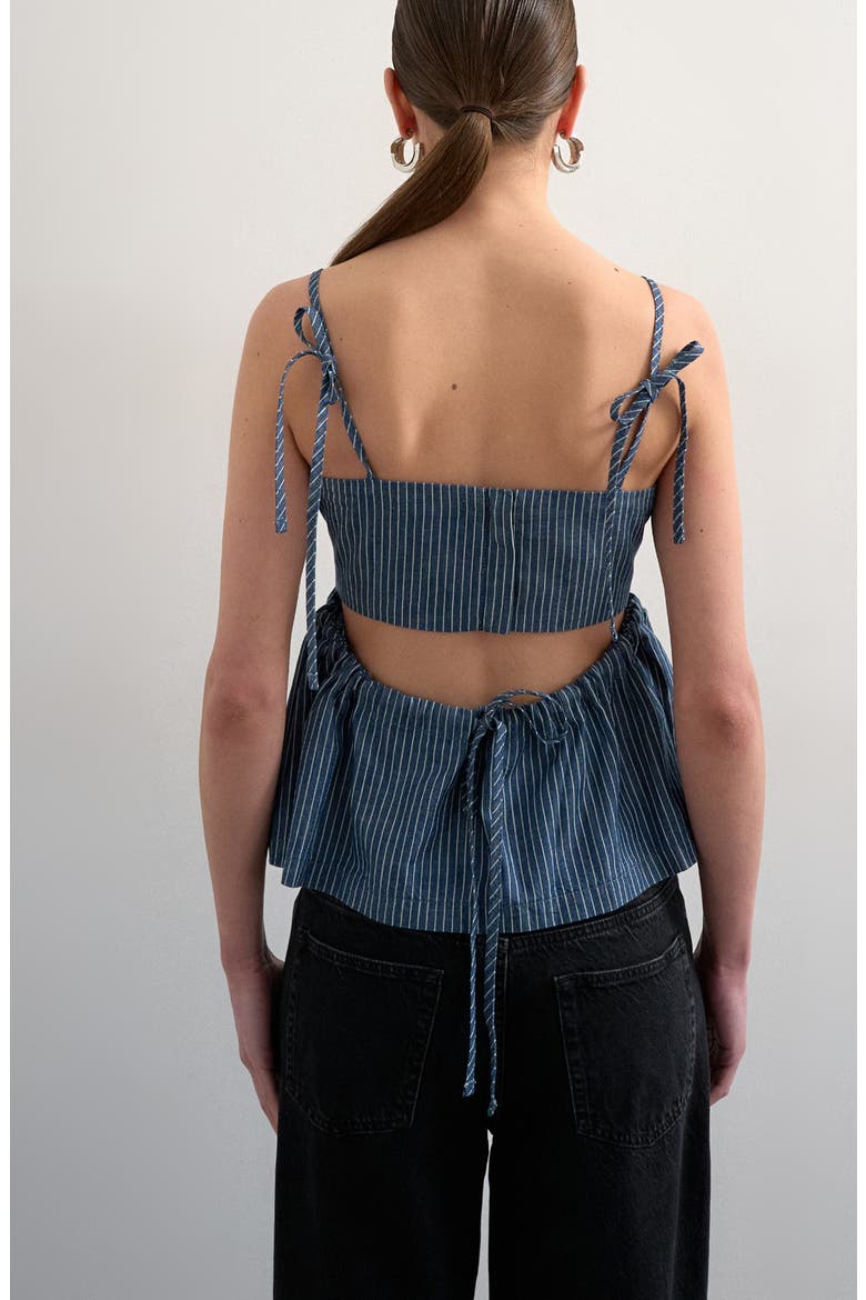 Pinstripe Denim Strappy Cami, Alternate, color, MEDIUM BLUE