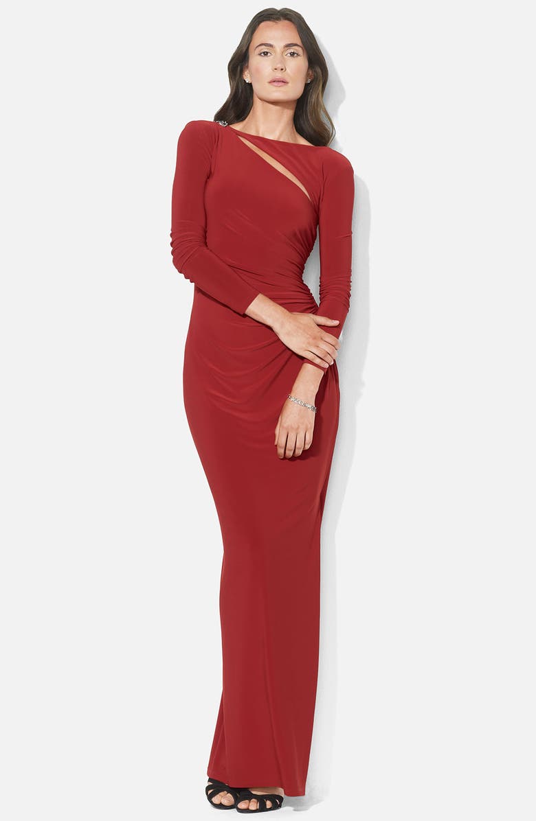 Lauren Ralph Lauren Asymmetrical Cutout Jersey Column Gown, Main, color, 