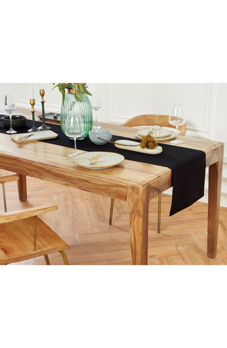 Solino Home Linen Table Runner for Dining Table, Holiday and Everyday Table Decor - Medium Weight Hemstitch, Main, color, Black