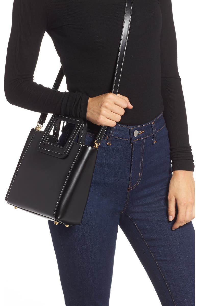 STAUD Mini Shirley Leather Satchel, Alternate, color, Black