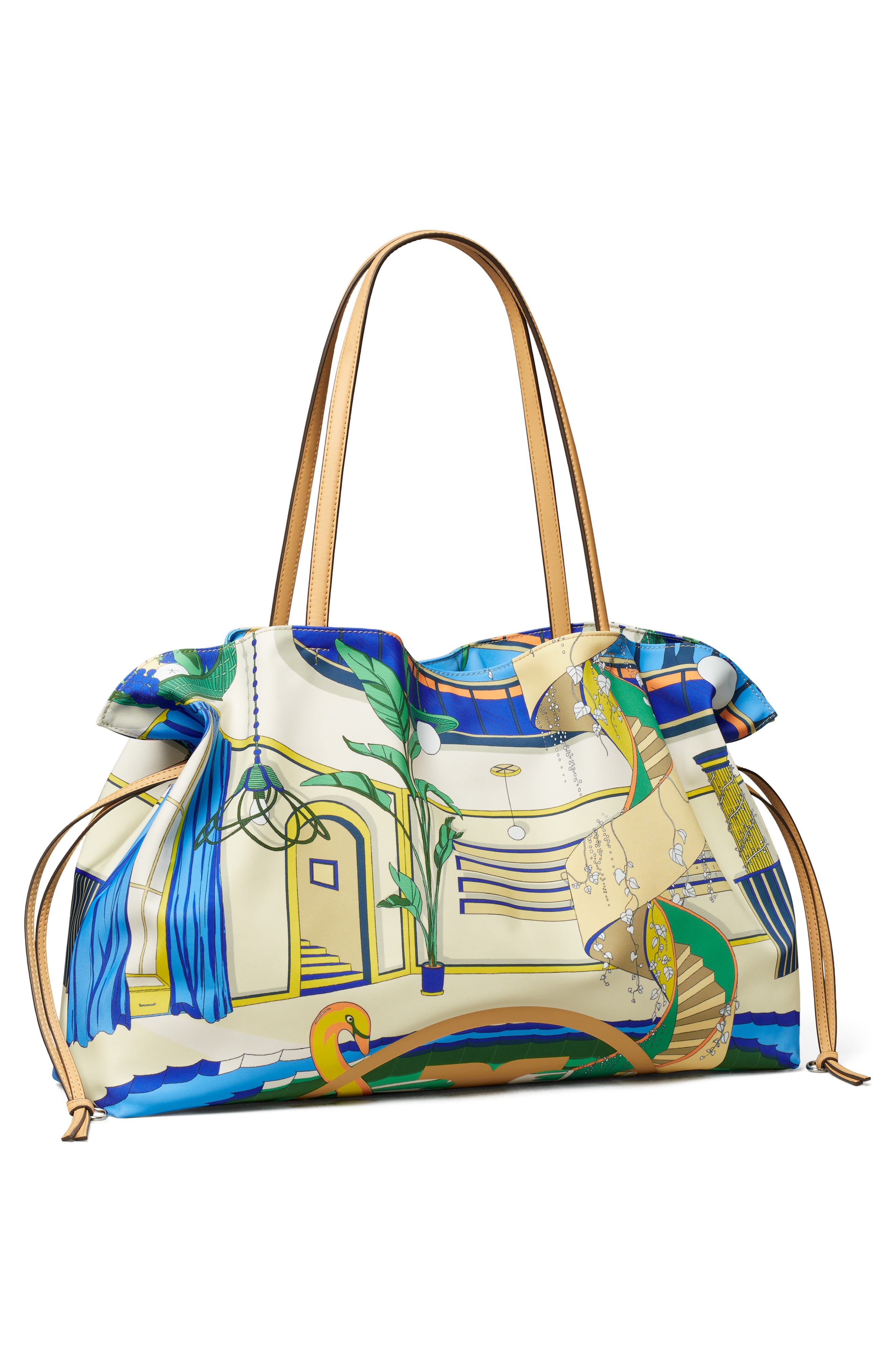Ella Print Drawstring Tote, Alternate, color, THE POOL BLUE