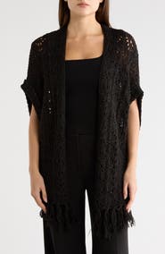 Vince Camuto Sequin Open Knit Fringe Trim Shawl
