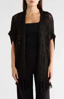 Vince Camuto Sequin Open Knit Fringe Trim Shawl