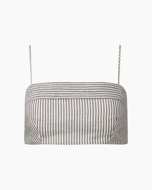Onia Air Linen Cropped Top In Deep Navy/white
