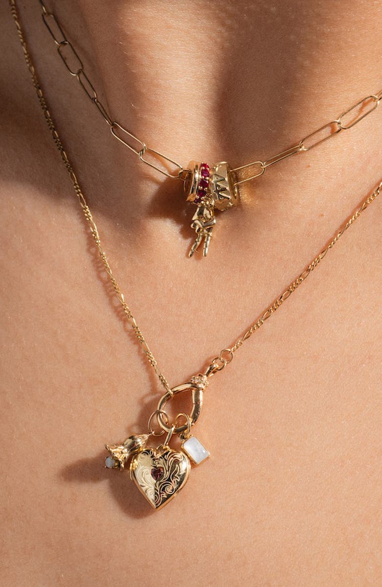 Local Eclectic Solid 9K Gold & Baguette Cut Birthstone Charm, Alternate, color, June Natural Moonstone