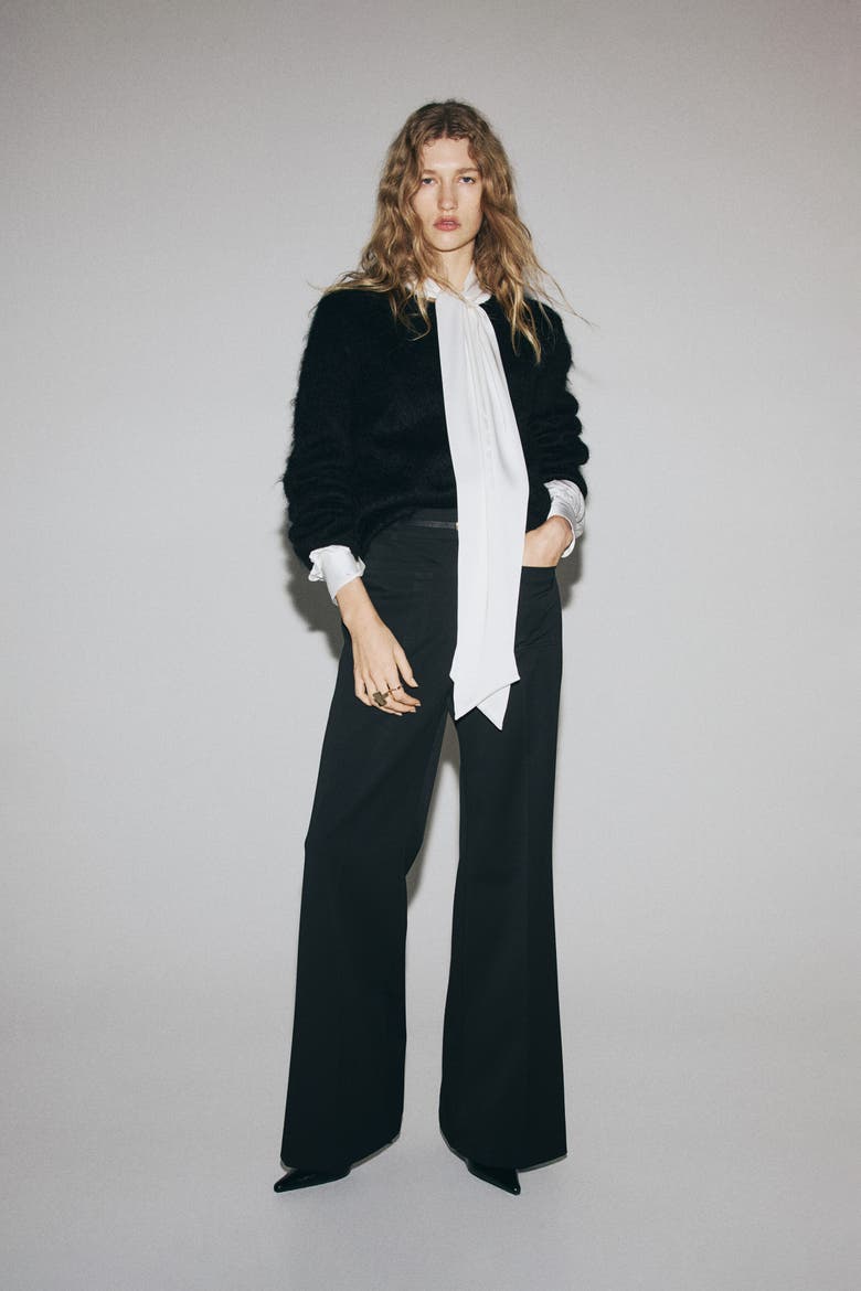 Flared Belted Trousers, Main, color, Black