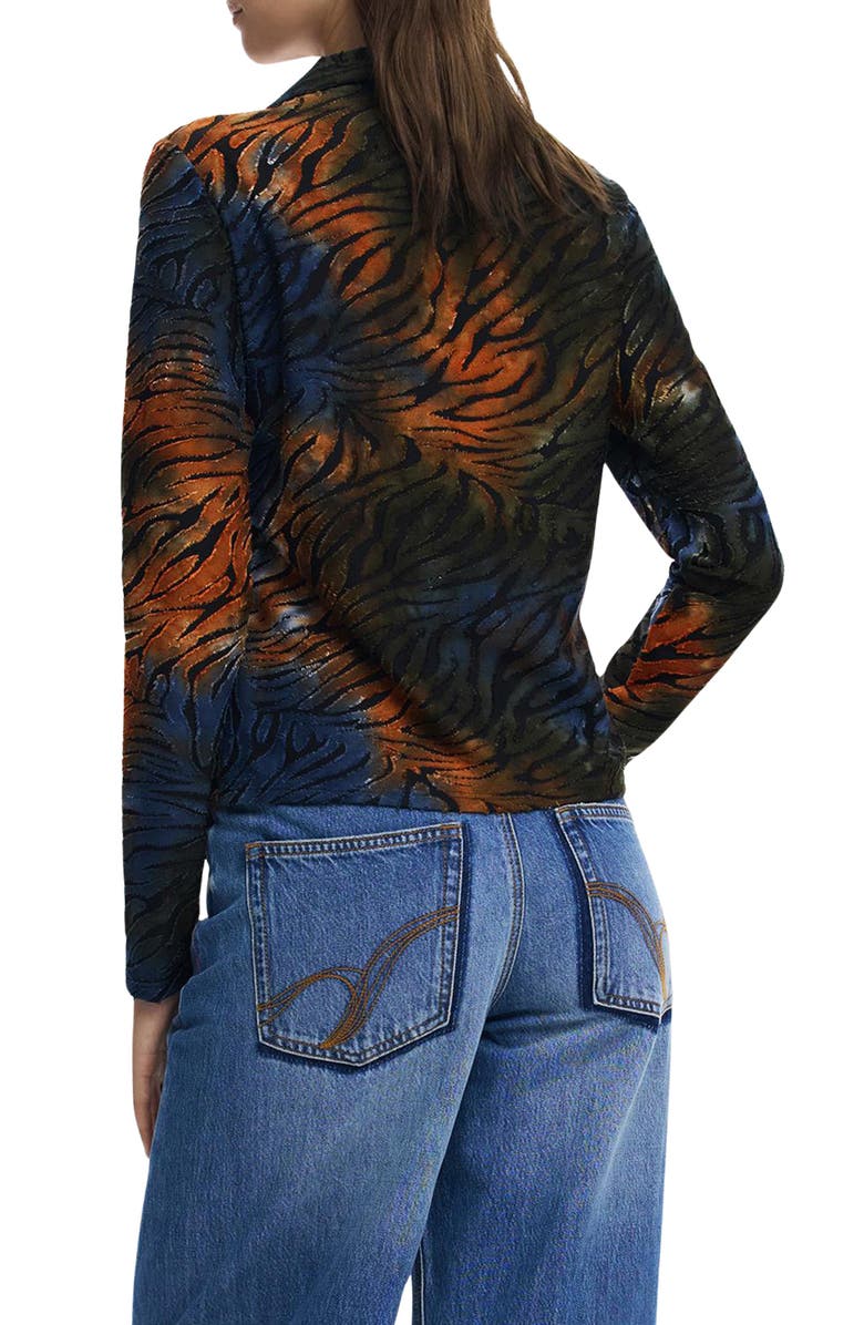 Desigual Abstract Stripe Metallic Long Sleeve Button-Up Shirt, Alternate, color, Green