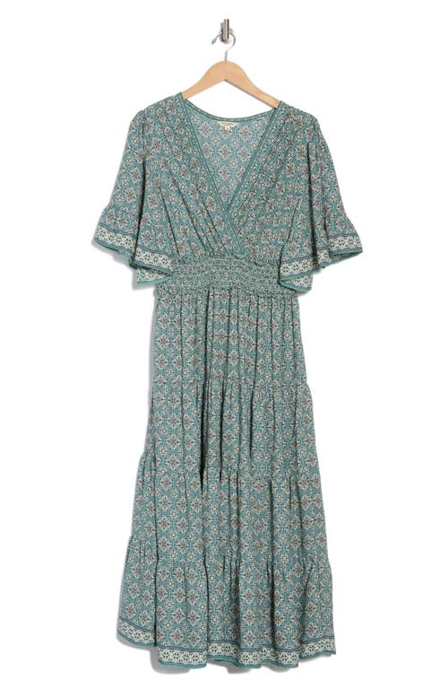 Max Studio Short Sleeve V-neck Maxi Dress In Green