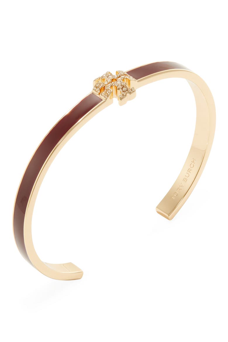 Icon Enamel and Pavé Cuff, Alternate, color, BURGUNDY / TORY GOLD / CRYSTAL