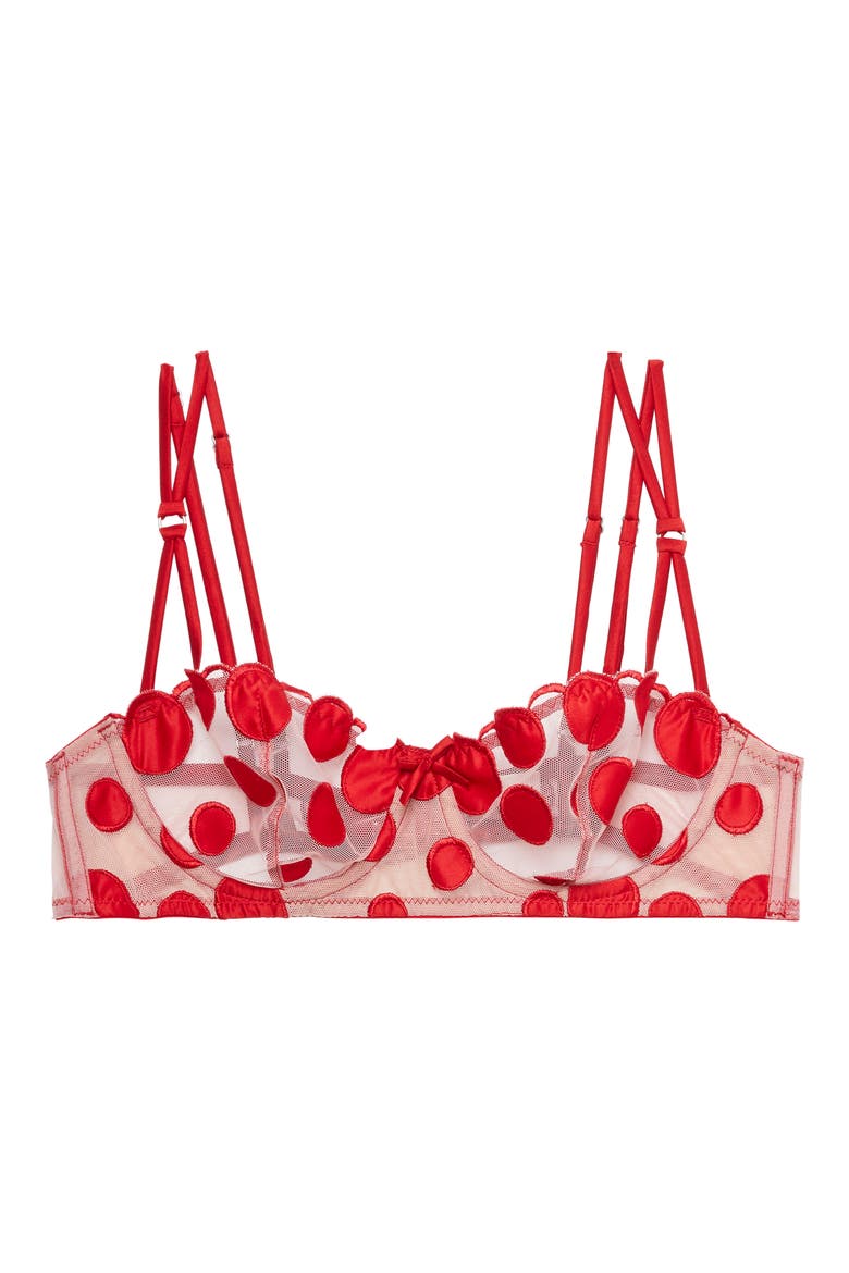 Polka Dot Embroidered Underwire Balconette Bra, Alternate, color, ROUGE