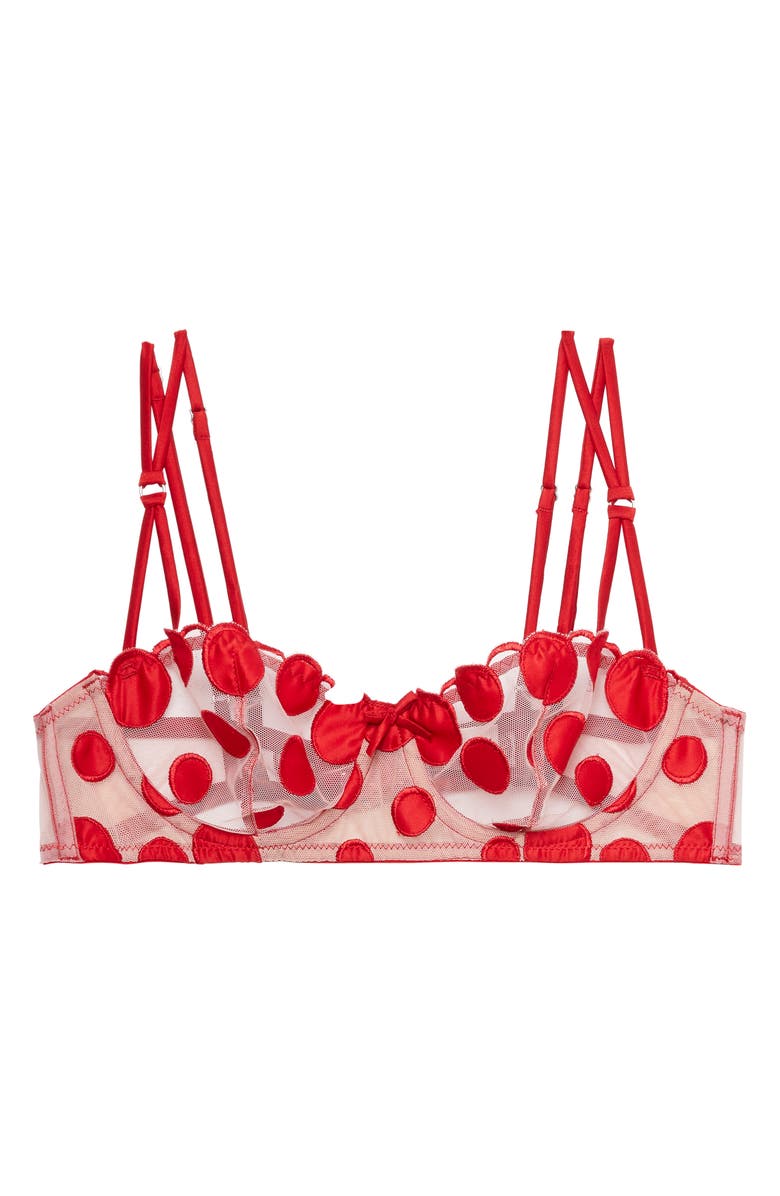 Fleur Du Mal Polka Dot Embroidered Underwire Balconette Bra, Alternate, color, Rouge