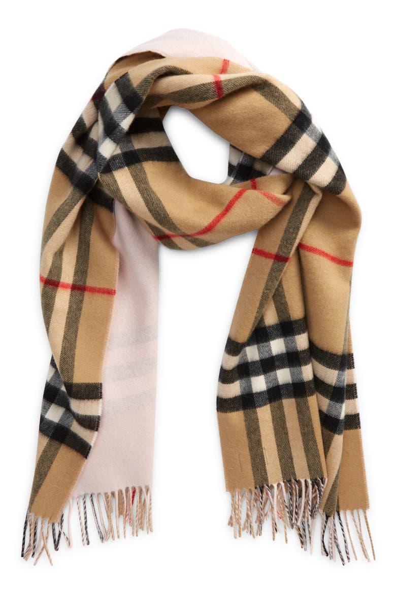 Check Reversible Cashmere Scarf, Alternate, color, FROSTED PINK