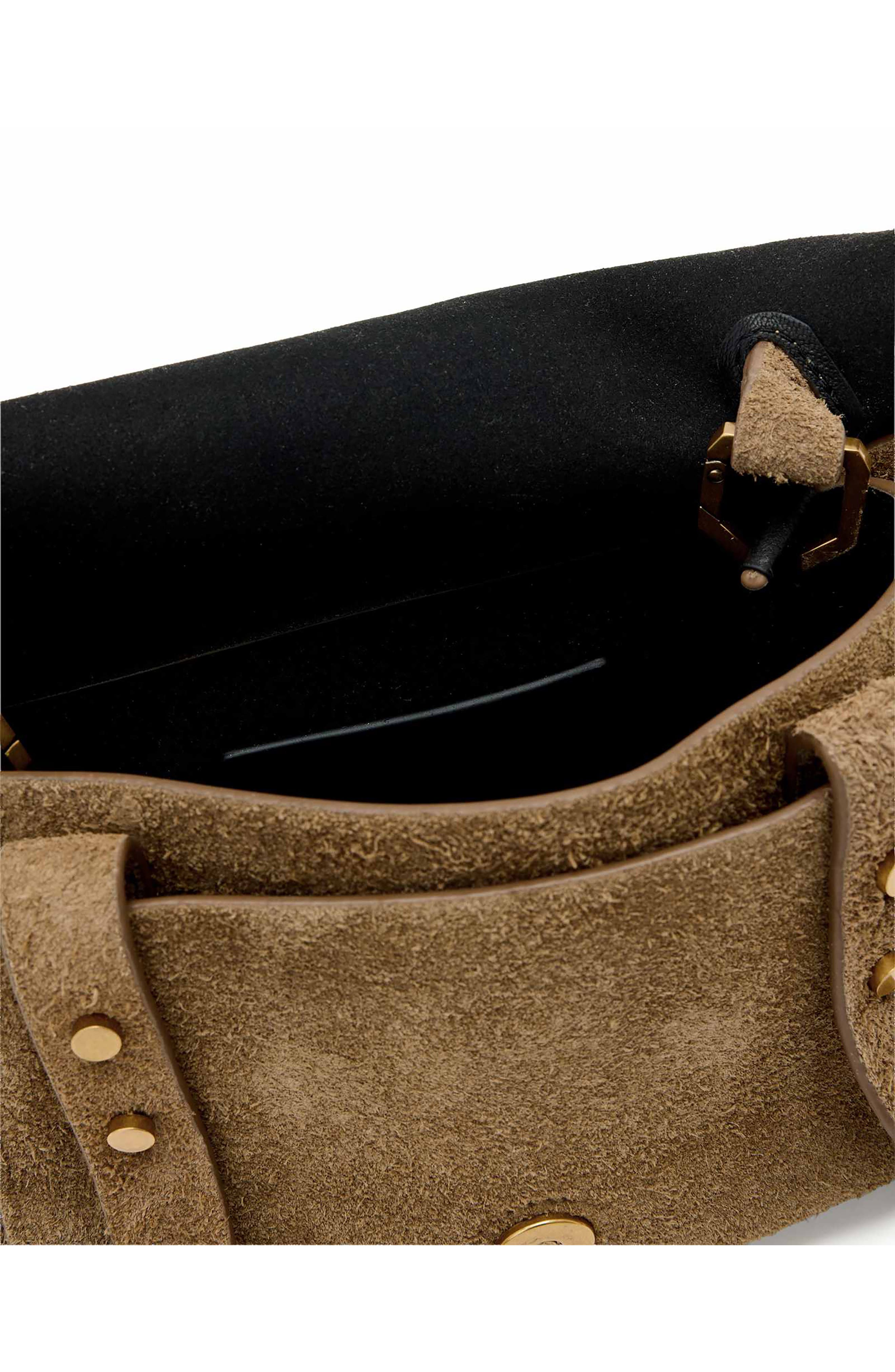 AllSaints Mini Ursa Suede Crossbody Bag, Alternate, color, Biscuit Brown