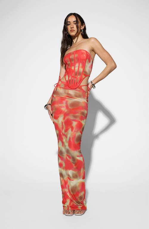 By.dyln Khloe Corset Top In Red Printed Mesh