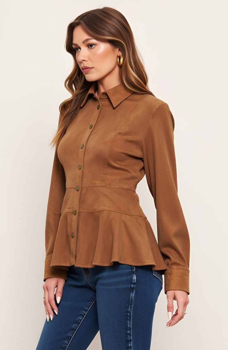 Modenaire Peplum Snap Front Shirt Jacket, Alternate, color,