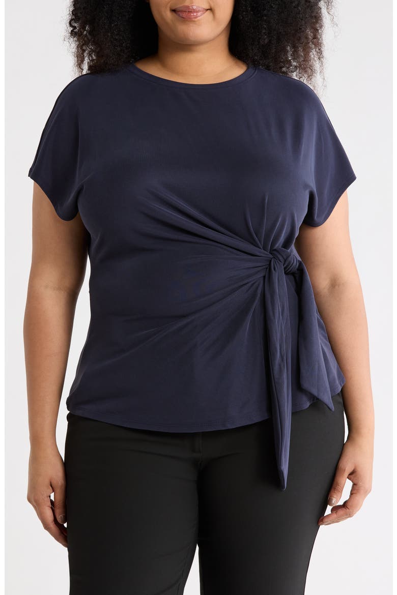 Short Sleeve Tie Detail Top, Main, color, NAVY NIGHT