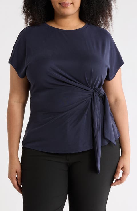 Short Sleeve Tie Detail Top (Plus)