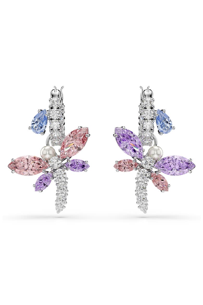 x Ariana Grande Multicolor Crystal Drop Huggie Hoop Earrings, Alternate, color, SILVER/ MULTI