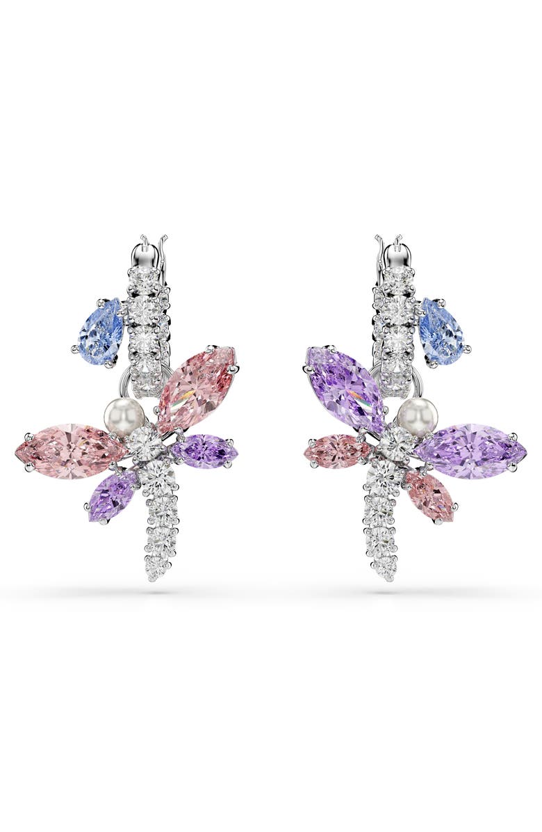 Swarovski x Ariana Grande Multicolor Crystal Drop Huggie Hoop Earrings, Alternate, color, Silver/ Multi