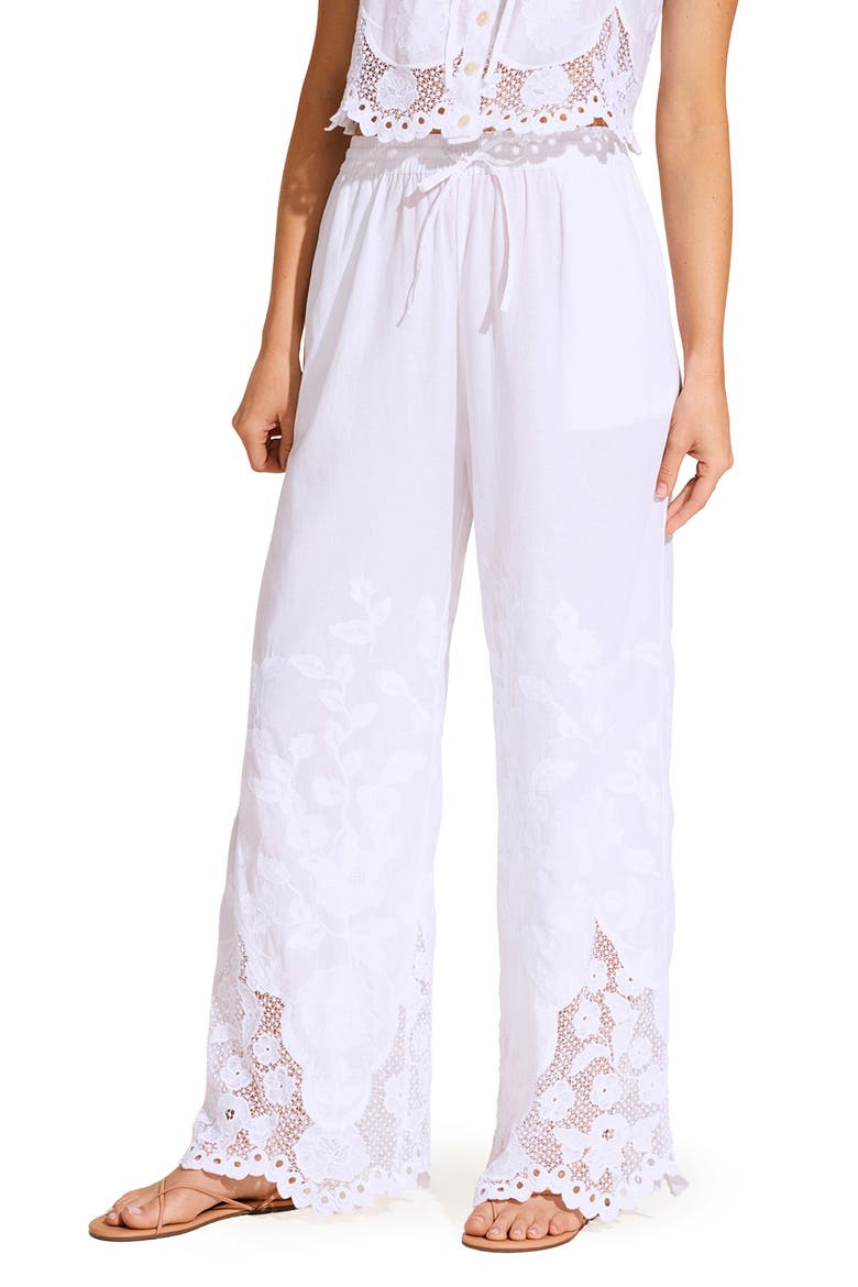 Floral Broderie Anglaise Cover-Up Pants, Main, color, WHITE