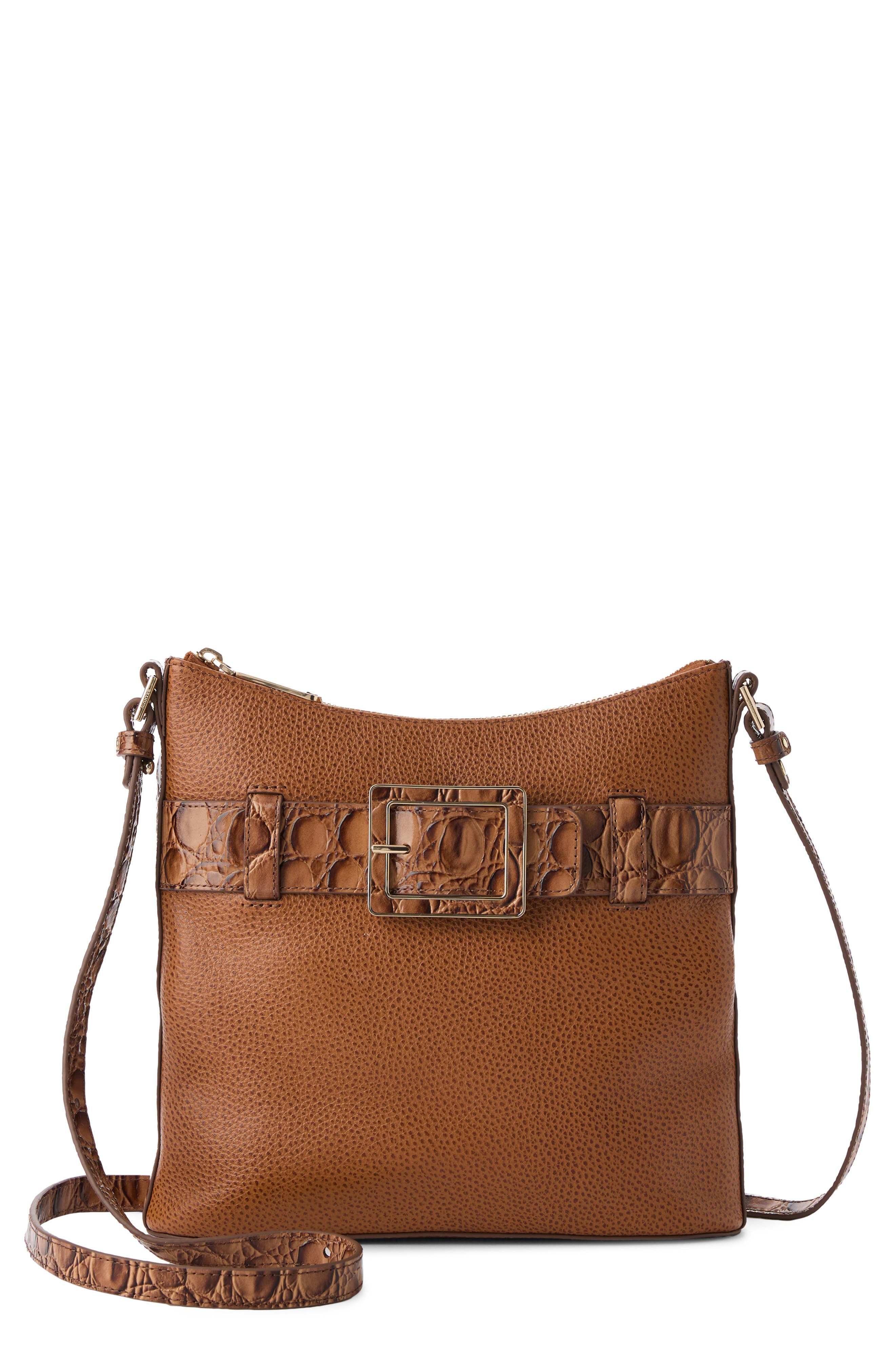 Brahmin Katie Croc Embossed Leather Crossbody Bag, Main, color, Cinnamon