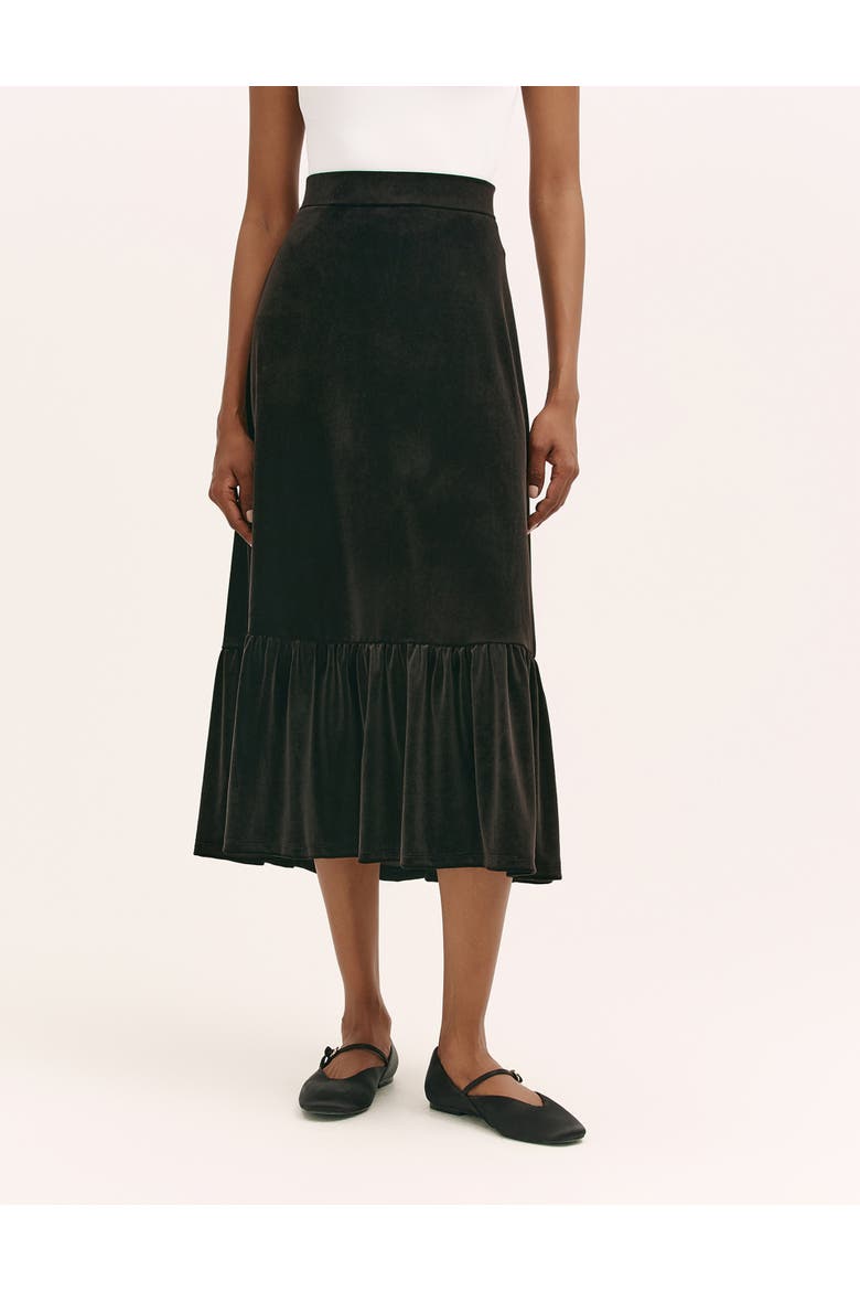 Joline Velvet Tiered Midi Skirt, Main, color, Black