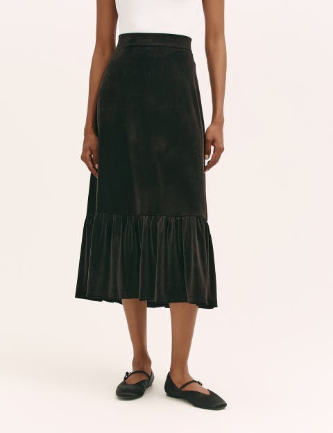Joline Velvet Tiered Midi Skirt