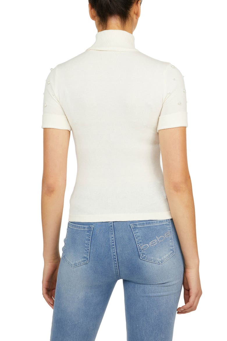 Beaded Turtleneck Short Sleeve Sweater, Alternate, color, MARSHMALLOW