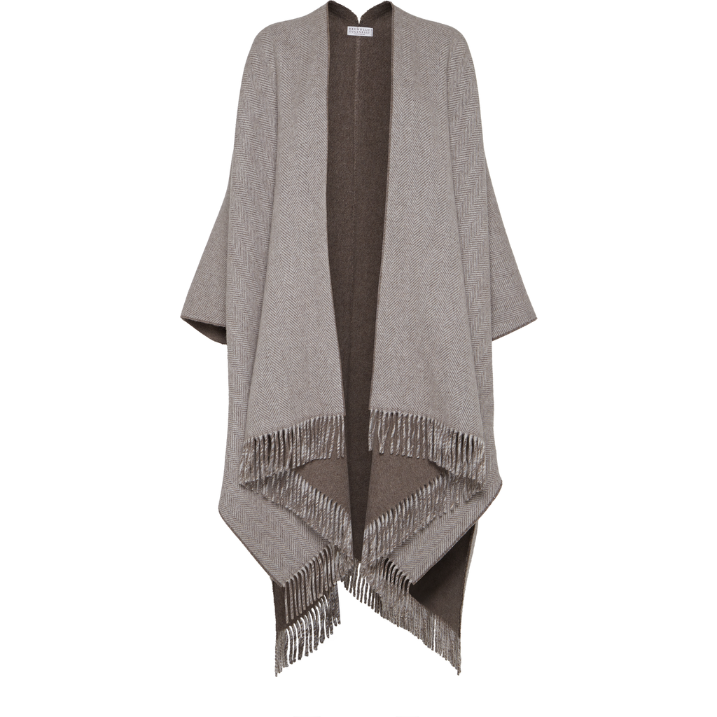 Brunello Cucinelli Cashmere Flannel Poncho In Brown