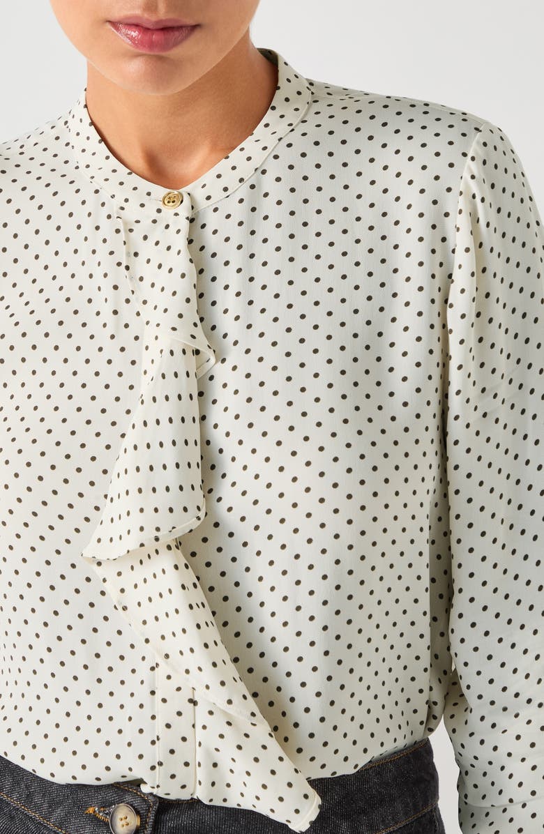 LK Bennett Cody Ruffle Polka Dot Button-Up Shirt, Alternate, color,
